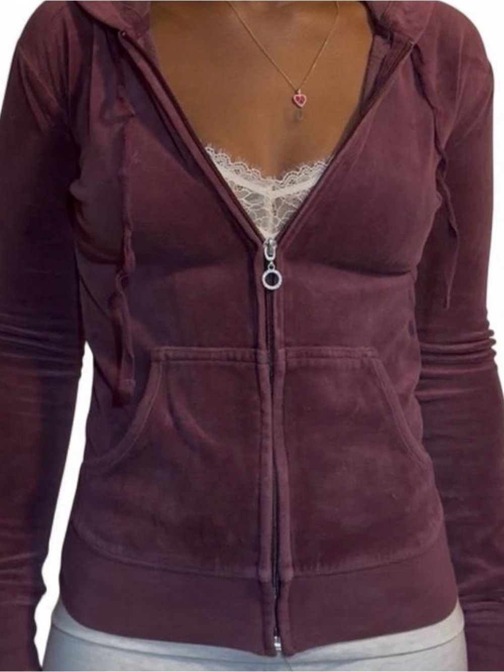 New York & Company Plum Zip-Front Hoodie